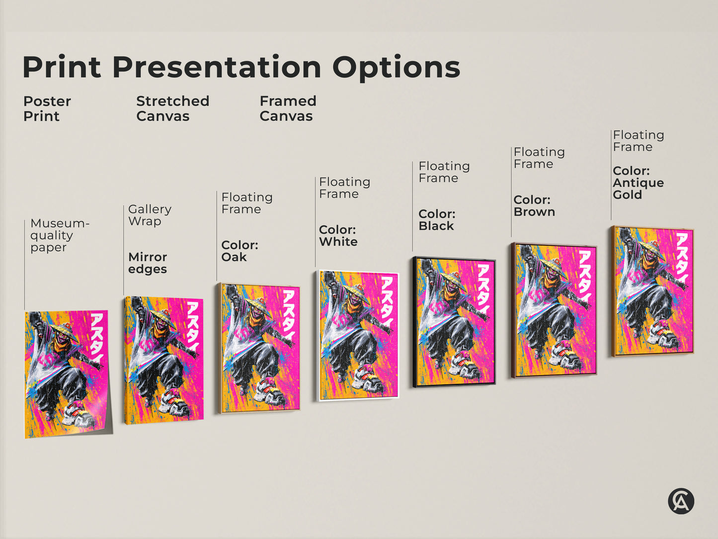 Explore print presentation options for museum-quality art. Choose from poster prints stretched canvas and framed canvas. Customize with floating frames in various colors. Find the perfect art for your style.