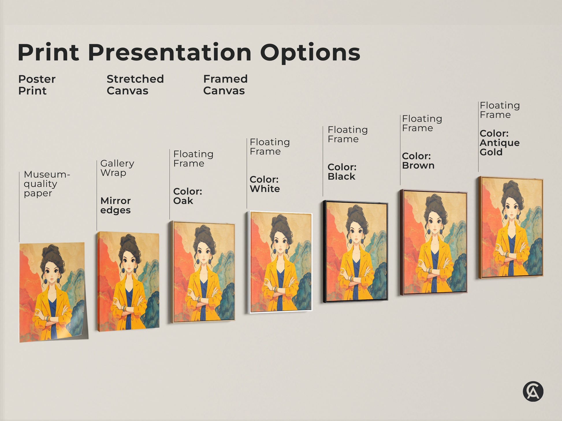 Explore various print presentation options including poster print stretched canvas and framed canvas. Choose from gallery wrap mirror edges and floating frames in oak white black brown and antique gold. Find the perfect anime art wall decor to complement your modern home style.