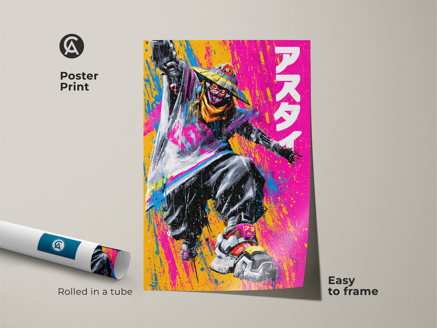 Poster print of a character in a straw hat. The poster is rolled in a tube for easy framing. The vibrant colors and unique style make this a great addition to any art collection. Perfect for gaming enthusiasts.
