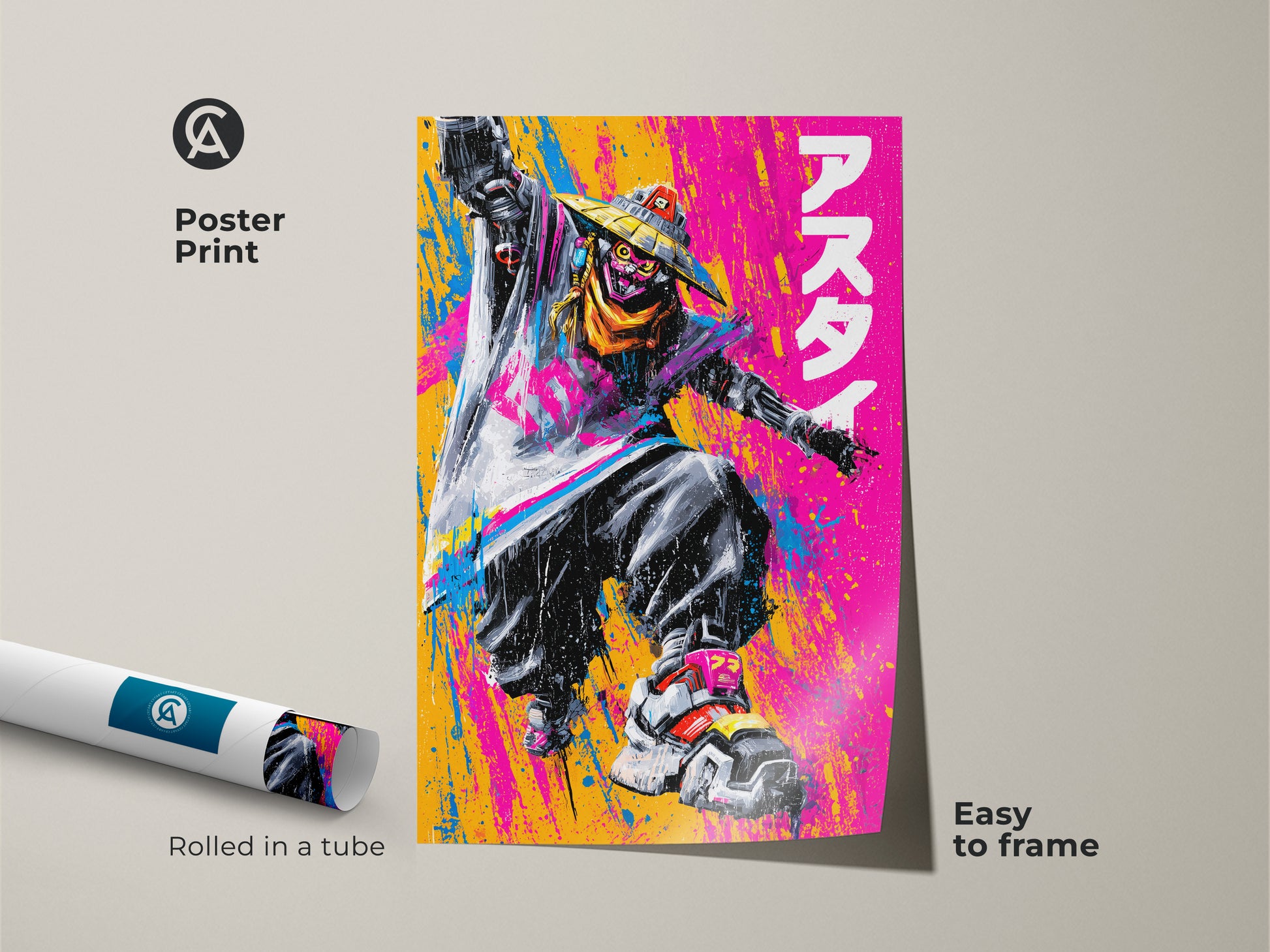 Poster print of a character in a straw hat. The poster is rolled in a tube for easy framing. The vibrant colors and unique style make this a great addition to any art collection. Perfect for gaming enthusiasts.