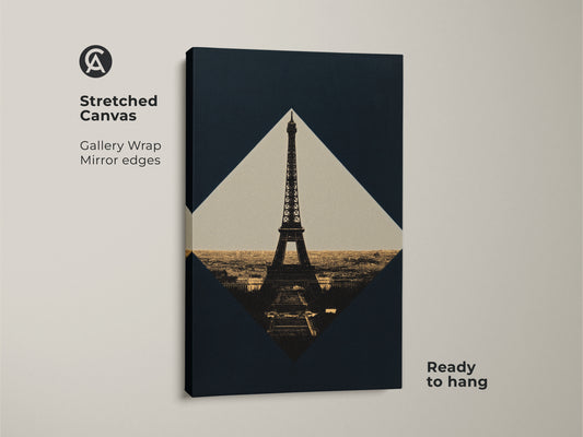 Stretched canvas art featuring the Paris Eiffel Tower. This sepia-toned wall art captures a vintage feel. It’s an ideal piece for dark academia or eclectic decor. The gallery wrap with mirrored edges makes it ready to hang.