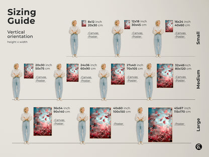 Explore the sizing guide for vertical canvas and poster art. Find the perfect fit for your space with options from small to large. Transform your walls with stunning art prints. Choose the ideal size to enhance your home decor.