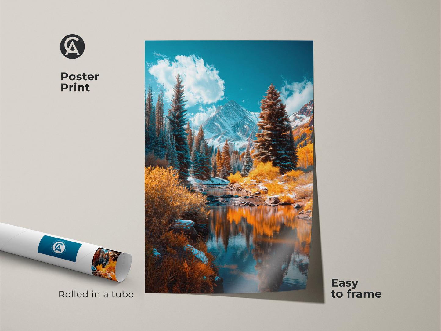 Add a touch of nature to your space with this poster print. The mountain river scene is easy to frame. Rolled in a tube for safe shipping and convenient art display.