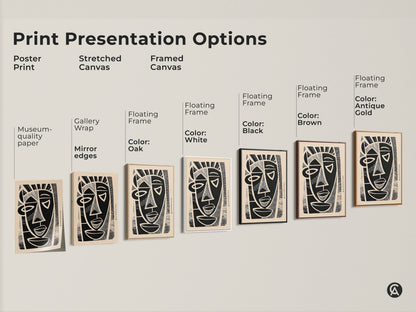 Explore print presentation options with poster print stretched canvas and framed canvas. Discover museum-quality paper and gallery wrap. Floating frames are available in oak white black brown and antique gold colors. Find the perfect style for your abstract face art.