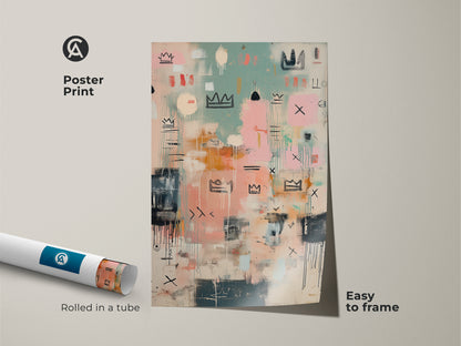 Poster print of abstract artwork with crown art. This museum-quality paper print is easy to frame. The artwork's unique style adds a modern touch to any room. Rolled in a tube for protection during shipping.
