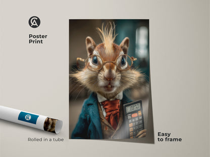 Anthropomorphic chipmunk art available as an easy-to-frame poster print. Rolled in a tube this office art print makes a unique accountant gift idea. Shop this funny office wall decor now.