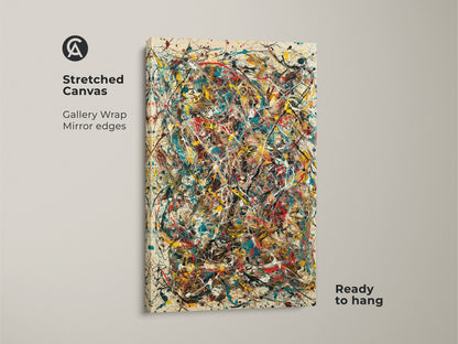 Stretched canvas print of abstract artwork. Gallery wrapped with mirror edges creating a seamless look. This modern art is ready to hang adding color and energy to any space. Perfect for contemporary art lovers.