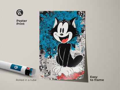 Poster print of Felix the Cat artwork. The cartoon cat art is easy to frame. This museum-quality paper enhances the vibrant colors. A great choice for cartoon art enthusiasts seeking a fun piece.
