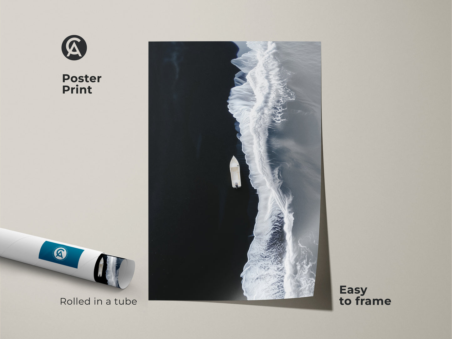 This is poster print of minimalist ocean artwork. Rolled in a tube for easy framing. The black and white wave art makes a great gift for beach lover.