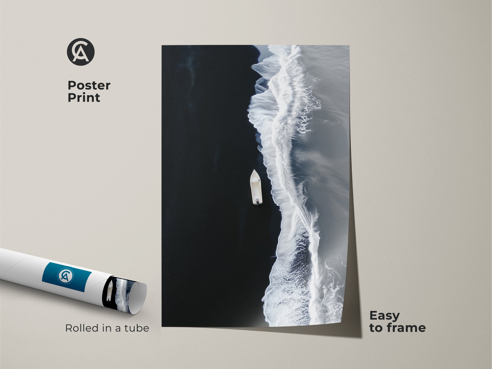 This is poster print of minimalist ocean artwork. Rolled in a tube for easy framing. The black and white wave art makes a great gift for beach lover.