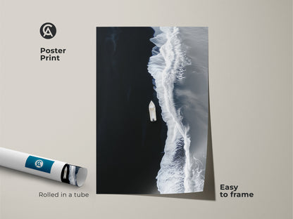 This is poster print of minimalist ocean artwork. Rolled in a tube for easy framing. The black and white wave art makes a great gift for beach lover.