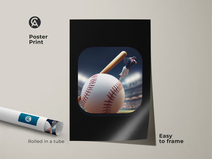 Poster print of baseball player action art. Rolled in a tube for easy framing. This modern baseball art print is sports wall art. Great for a man cave. The contemporary baseball decor makes a fantastic gift. Ideal for baseball fan dad. It's dynamic sports artwork.