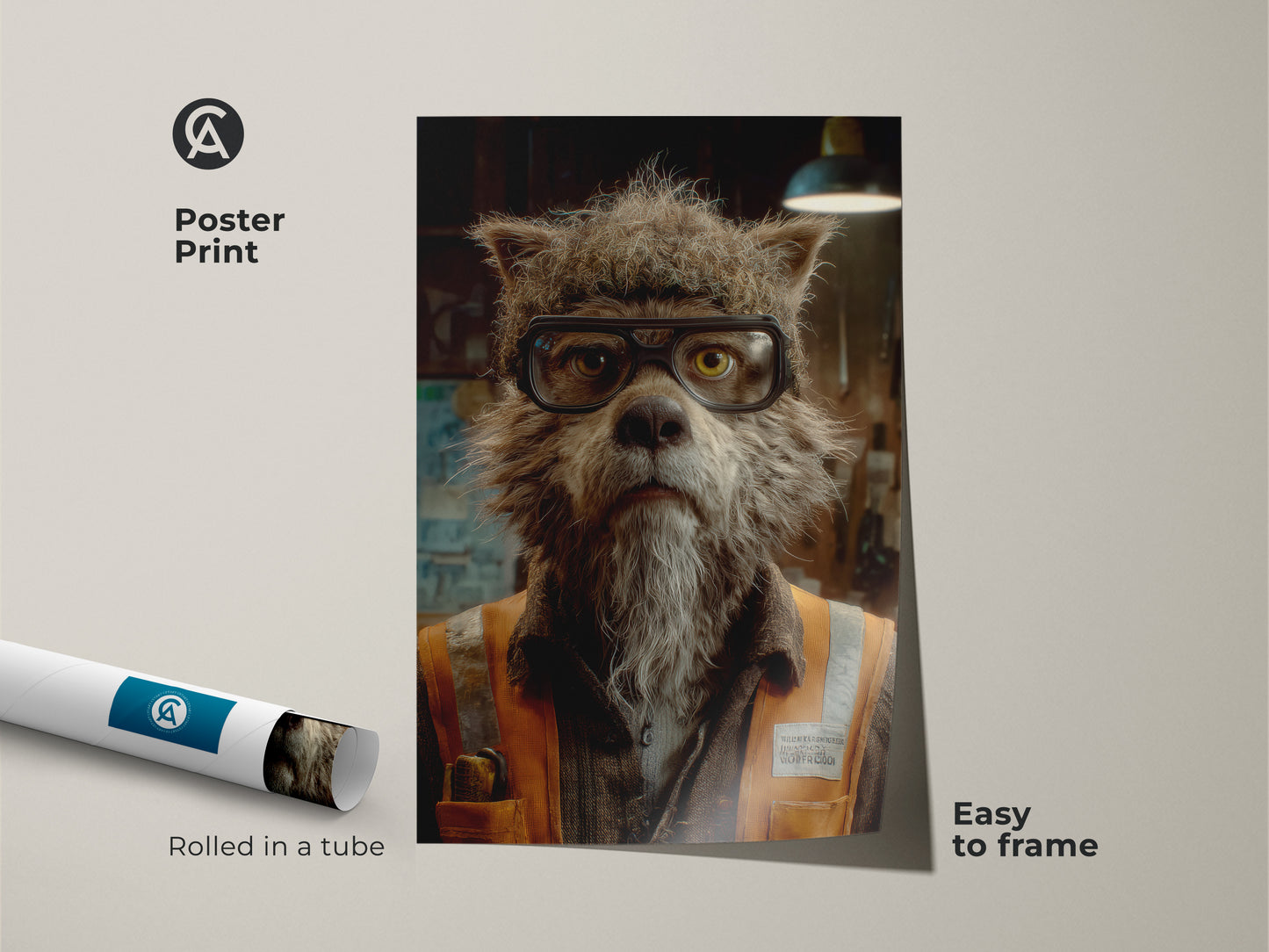 Poster print of a gothic wolf portrait art. This dark academia wolf wall art comes rolled in a tube for easy framing. Add eclectic style with this unique animal print. Ideal for study room wolf decor. Office wall art offers a touch of Halloween gothic art.