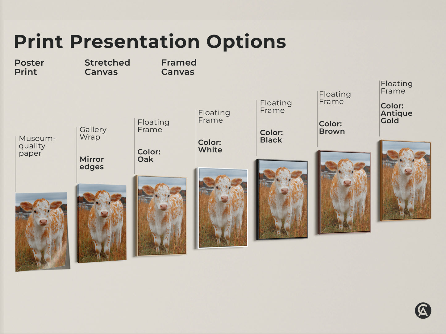 Print presentation options for canvas and poster prints. Choose between stretched canvas framed canvas and poster prints. Floating frame options in white oak black brown and antique gold. Find the perfect animal art for your home.