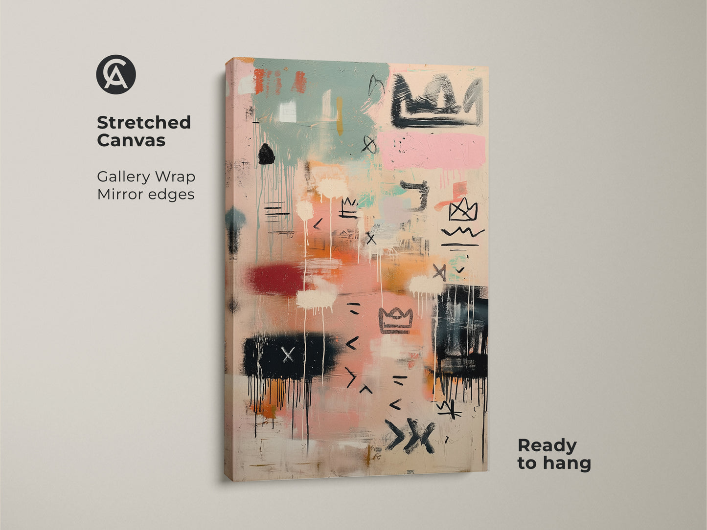 Stretched canvas print of abstract art. The artwork has gallery wrapped edges for a clean look. Ready to hang this modern piece adds color and style to any room. Shop now for unique canvas art.