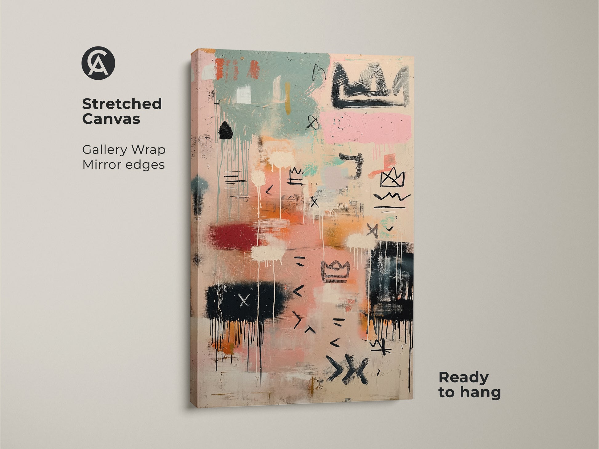 Stretched canvas print of abstract art. The artwork has gallery wrapped edges for a clean look. Ready to hang this modern piece adds color and style to any room. Shop now for unique canvas art.