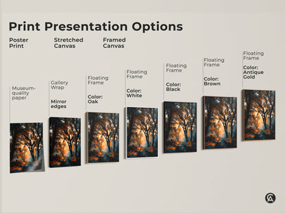 Explore print presentation options for forest path artwork. Choose from poster prints stretched canvas or framed canvas. Find the perfect style for your home decor. Shop now!