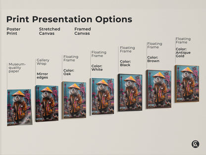 Print presentation options showcase various formats including poster prints stretched canvas and framed canvas options. The surreal rat king art is displayed in multiple frame colors and sizes for your unique space.