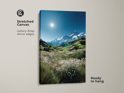 Elevate your home decor with mountain landscape canvas art. This stretched canvas features a stunning mountain view. The gallery wrap and mirror edges provide a modern look. Ready to hang and enjoy this captivating artwork. A great addition to any room.