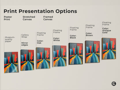 Explore print presentation options for abstract bowling art. Choose from poster prints stretched canvas and framed canvas. Find museum-quality edges gallery wraps and floating frames. Select the color that suits your decor - white black brown or antique gold. Personalize your space with retro Mid-Century Modern artwork.