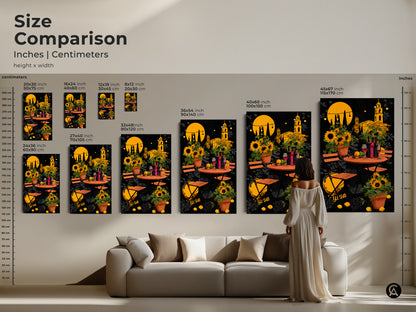Compare sizes of the Italian sunflowers wine cafe art to find the ideal fit. This eclectic modern folk art brings a touch of Tuscany to your home. Available in multiple dimensions it's perfect as housewarming gift wine decor for any space.