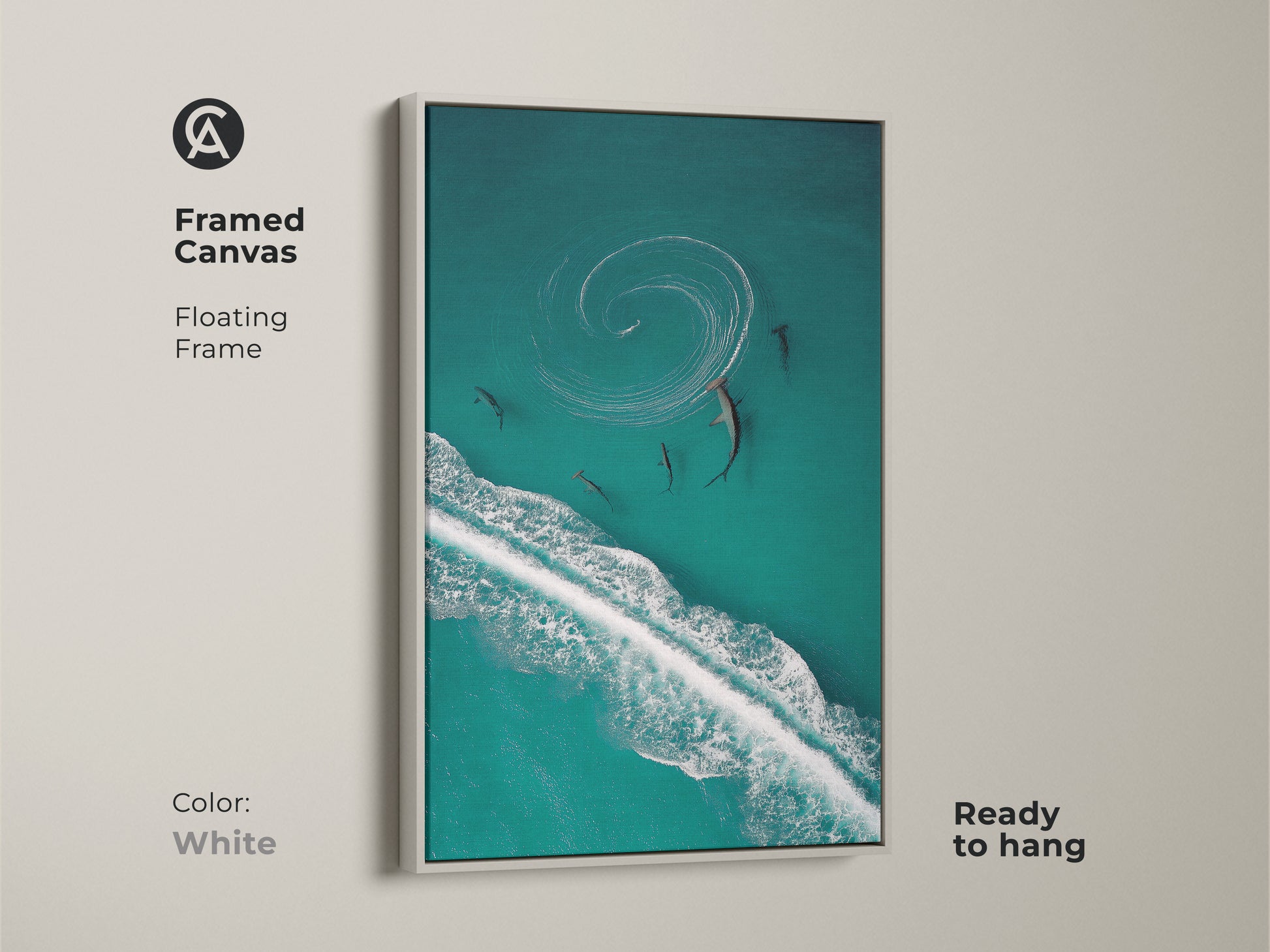 Bring the beauty of the ocean into your home with this framed artwork. An aerial shark and wave print captures the essence of coastal living. The white frame complements the turquoise and deep blue hues. Perfect for adding marine life art to any space.