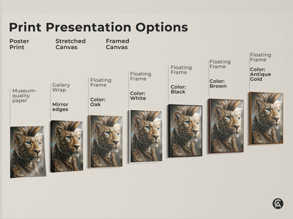 Print presentation options. See this punk leopard canvas art in poster print stretched canvas and framed canvas. Choose between various frame colors. Perfect for modern wall art.