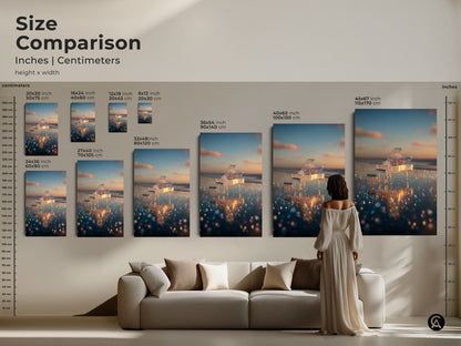 Compare sizes of our crystal piano artwork. See how each size fits above a sofa. Options range from small to extra-large. Choose the perfect size for your living room or office. Visualize the impact of each piece in your space. Find the ideal artwork to enhance your decor today.