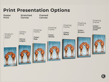 Explore print presentation options including a poster stretched canvas and framed canvas. The museum-quality paper and floating frames accentuate the brown horse artwork. This rustic equestrian decor adds a touch of elegance to any space. Perfect for animal lovers.