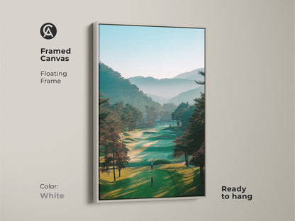 Brighten your home with this framed golf course canvas art. The white frame offers a clean modern look. This artwork captures a stunning fairway view. It is ready to hang and will complement any decor style.