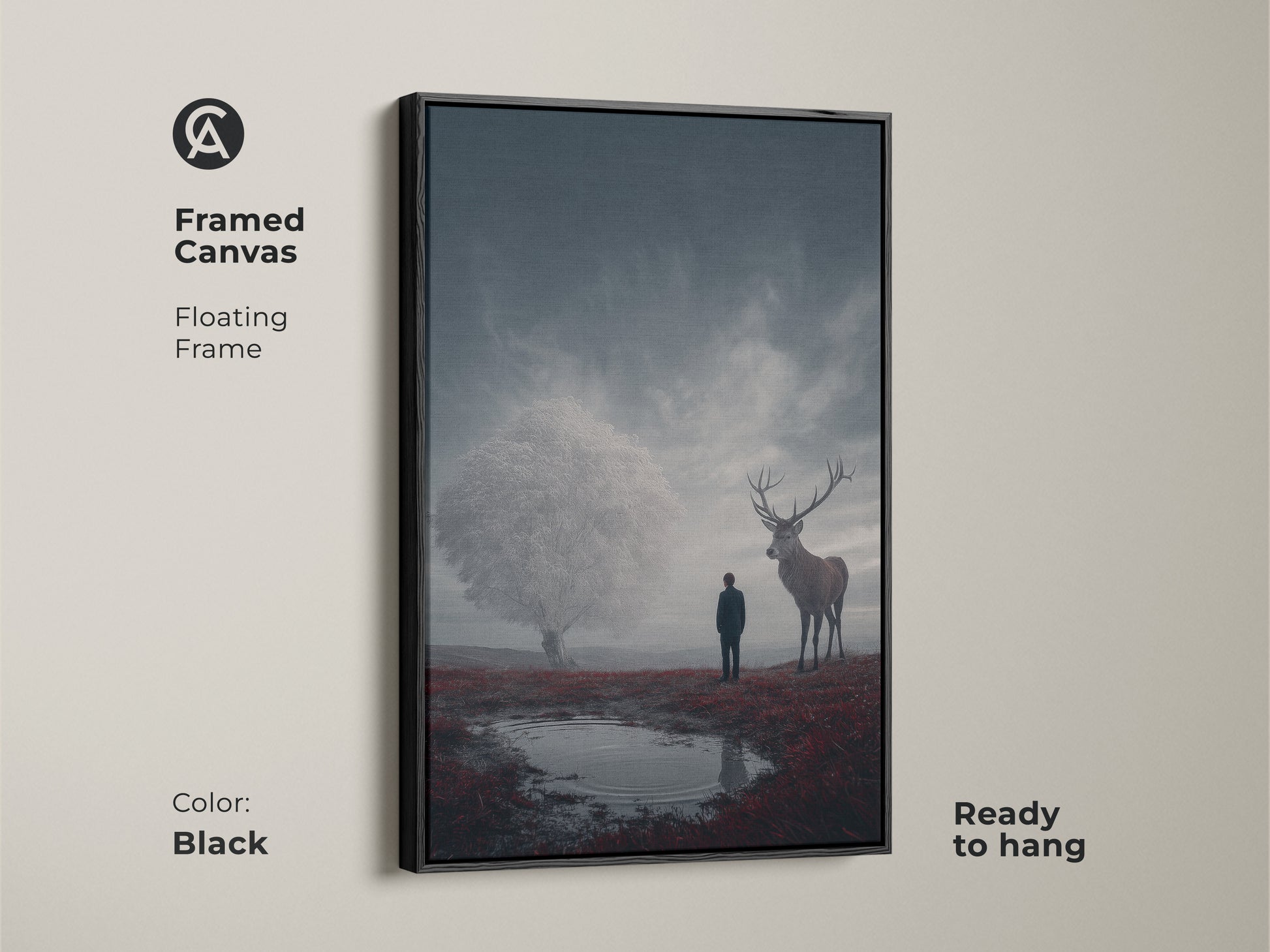 This framed canvas shows eclectic bedroom wall art decor. It features deep blue crimson abstract art. This floating frame canvas comes in black. This adventurous dreamer gift idea is ready to hang on your wall.