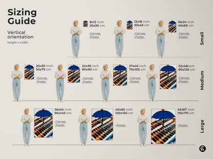 Sizing guide for the cigar box and blue umbrella pop art canvas. Available in small medium and large sizes. This contemporary tobacco artwork fits any space. Ideal for office wall art or a cigar aficionado gift. Find the perfect dimensions for your home bar or man cave.