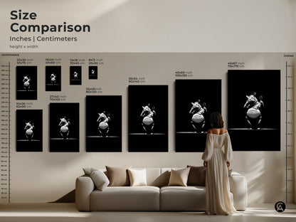 Size comparison humorous rhino artwork in inches & centimeters. See how this sophisticated monochrome bar decor fits above a sofa. From small to large this black and white fine art print adds charm. Perfect for eclectic animal illustration or wine enthusiast gift print. Find the ideal size for your home bar today