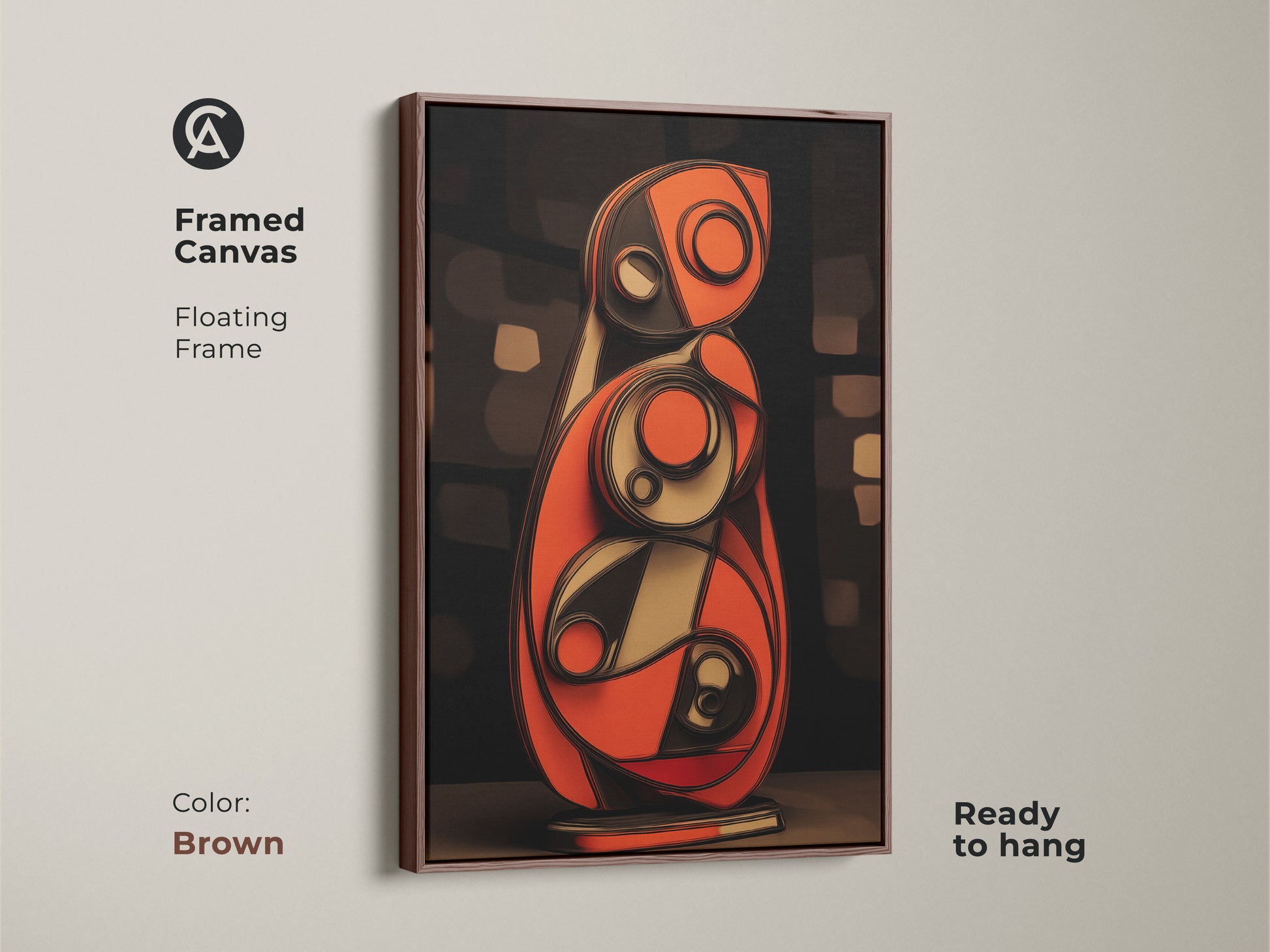 Abstract shapes print with geometric precision. This canvas art features a modern orange and blue color palette. A contemporary living room decor statement piece. Ideal as modern geometric art for any space. The blue orange wall decor enhances your home.