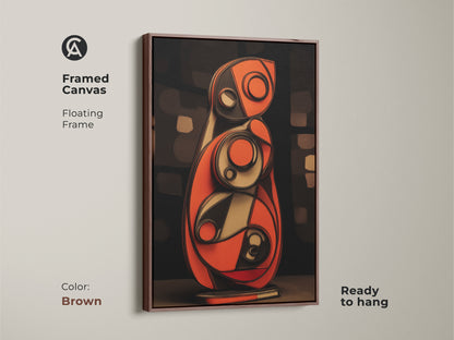 Abstract shapes print with geometric precision. This canvas art features a modern orange and blue color palette. A contemporary living room decor statement piece. Ideal as modern geometric art for any space. The blue orange wall decor enhances your home.