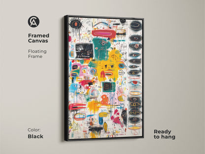 Enhance your home decor with this framed canvas artwork. The floating frame in black adds sophistication. The abstract art features a bold color palette. It arrives ready to hang for your convenience.