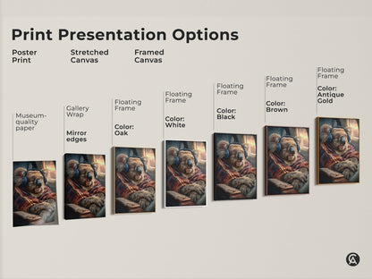 Explore print presentation options with this cozy koala art print. Choose from posters stretched canvas and framed canvas. Decorate your walls with museum quality animal art. This is the perfect wall decor for travel enthusiasts and animal lovers today
