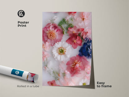 Poster print of modern botanical art featuring pink and white flowers. This minimalist floral decor is easy to frame and adds elegance to any room. Perfect housewarming gift for plant lovers. Enhance your contemporary bedroom decor with this high quality floral artwork.
