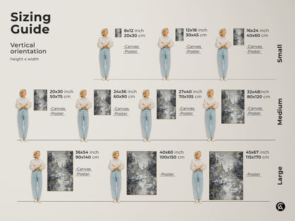 Explore the sizing guide for abstract cityscape art. Vertical orientations are available in various sizes. Choose canvas or poster prints. Find the perfect charcoal gold wall art for your space. Discover contemporary office decor and gothic architecture art to suit your needs.