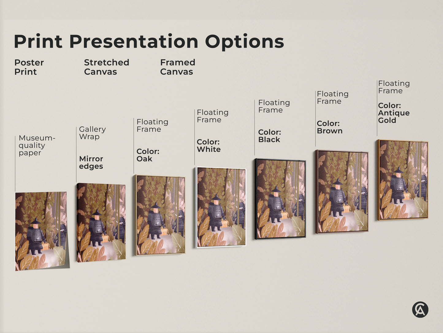 Explore print options for samurai warrior art. Choose from poster prints stretched canvas and framed canvas. Select floating frames in black brown oak white or antique gold. Find the perfect style for your modern decor.