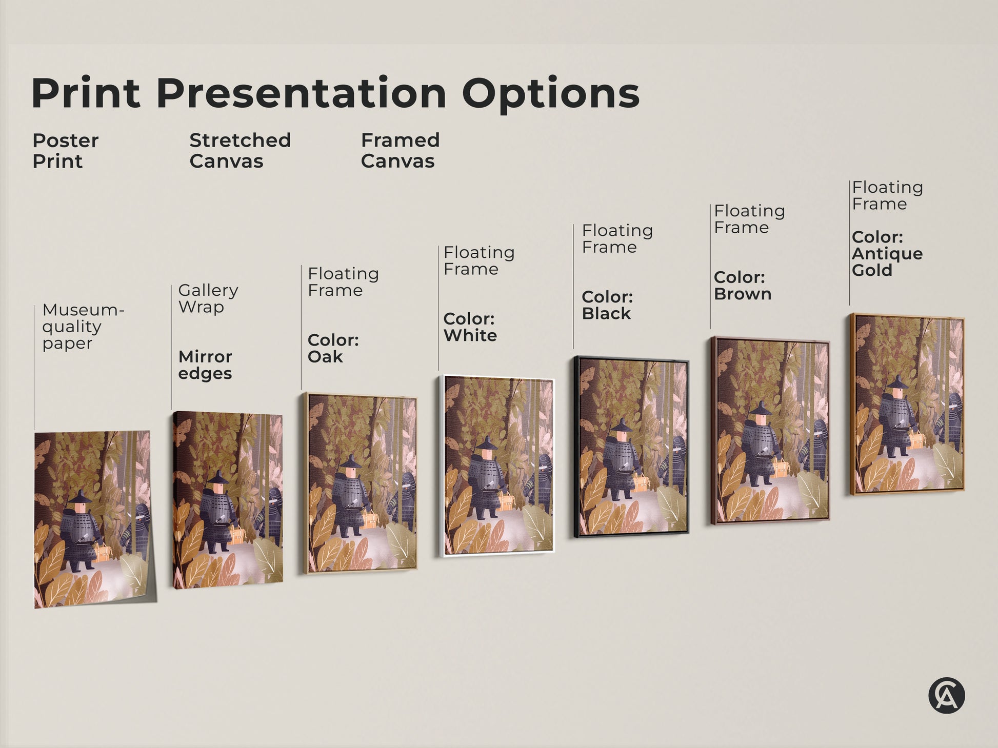 Explore print options for samurai warrior art. Choose from poster prints stretched canvas and framed canvas. Select floating frames in black brown oak white or antique gold. Find the perfect style for your modern decor.