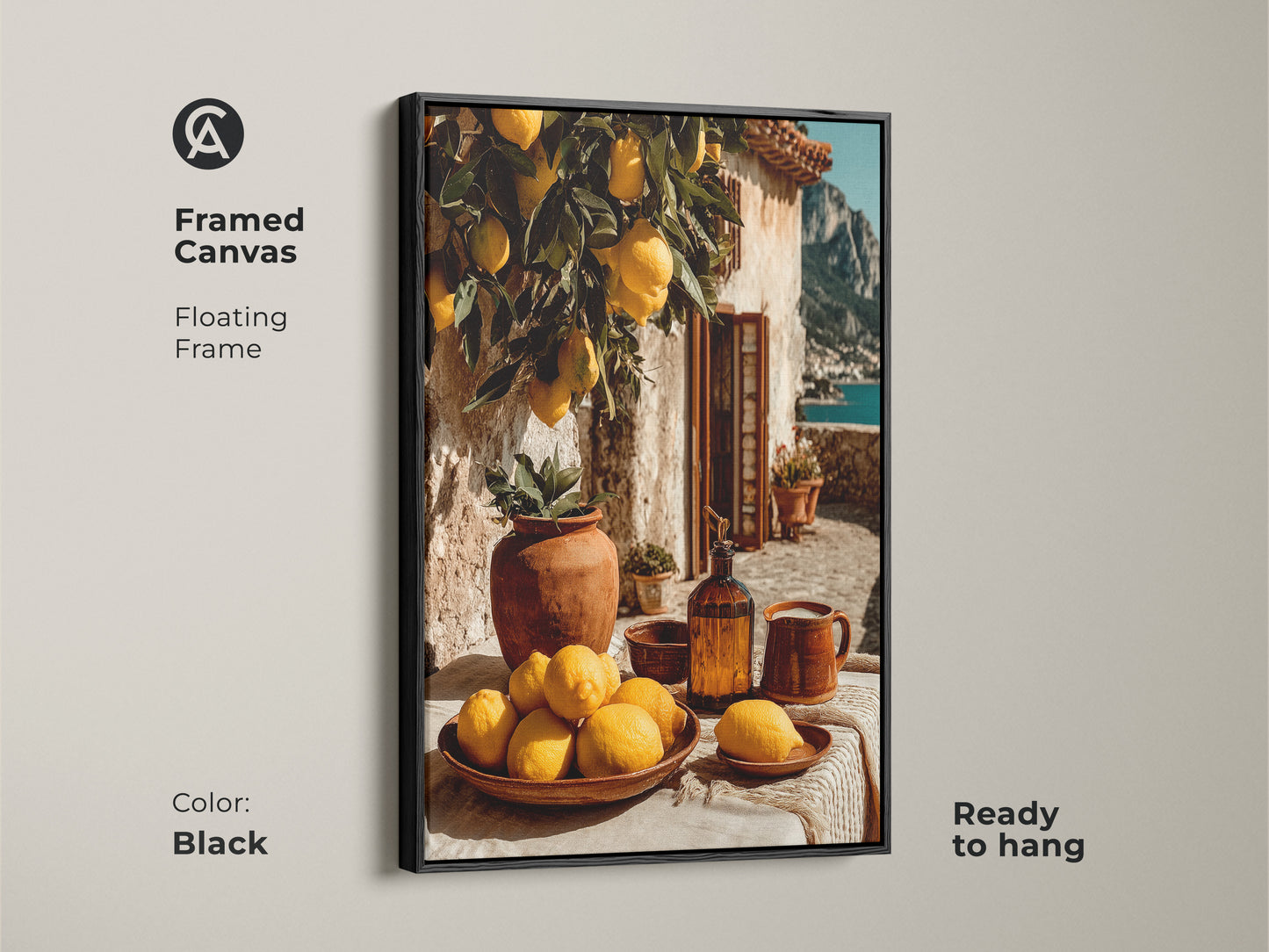 Modern abstract geometric wall art in orange gold and teal. This contemporary artwork features a shapes color burst. It's printed on high-quality canvas. Ideal as a housewarming gift for collectors. Perfect for a modern living room or office. The geometric decor adds a vibrant touch.