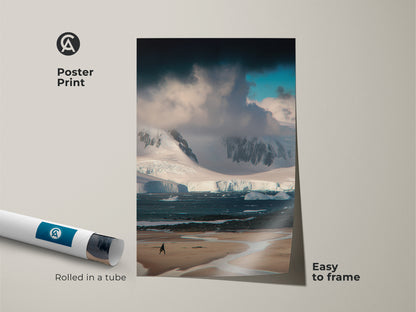 A minimalist Iceberg wall art rolled in a tube. Antarctica landscape photography. Blue and white nature decor. Perfect travel photography print and easy to frame for your home decor
