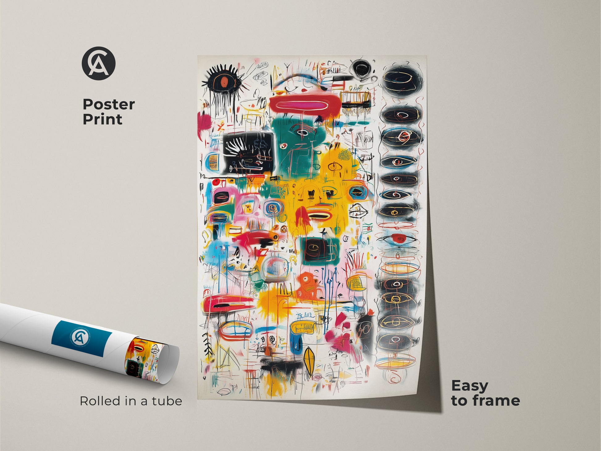 Get this captivating abstract artwork as a poster print. This museum-quality paper showcases a mix of colors and shapes. This poster is easy to frame. It is shipped rolled in a tube for protection.