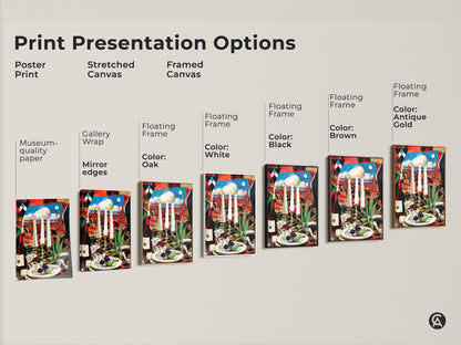 Explore our print presentation options for cubist still life art. Choose from poster stretched canvas and framed options in various colors. Find the perfect art to complement your decor.