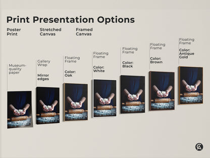 Print presentation options include poster prints and stretched canvas. Framed canvas choices offer black brown antique gold and white options. A modern farmhouse style art.