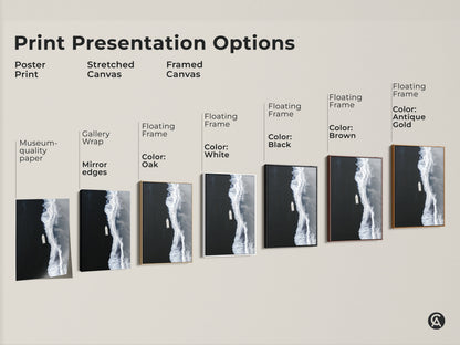 Print presentation options for minimalist ocean artwork. Choose from poster print stretched canvas and framed canvas. Select the perfect coastal beach decor.