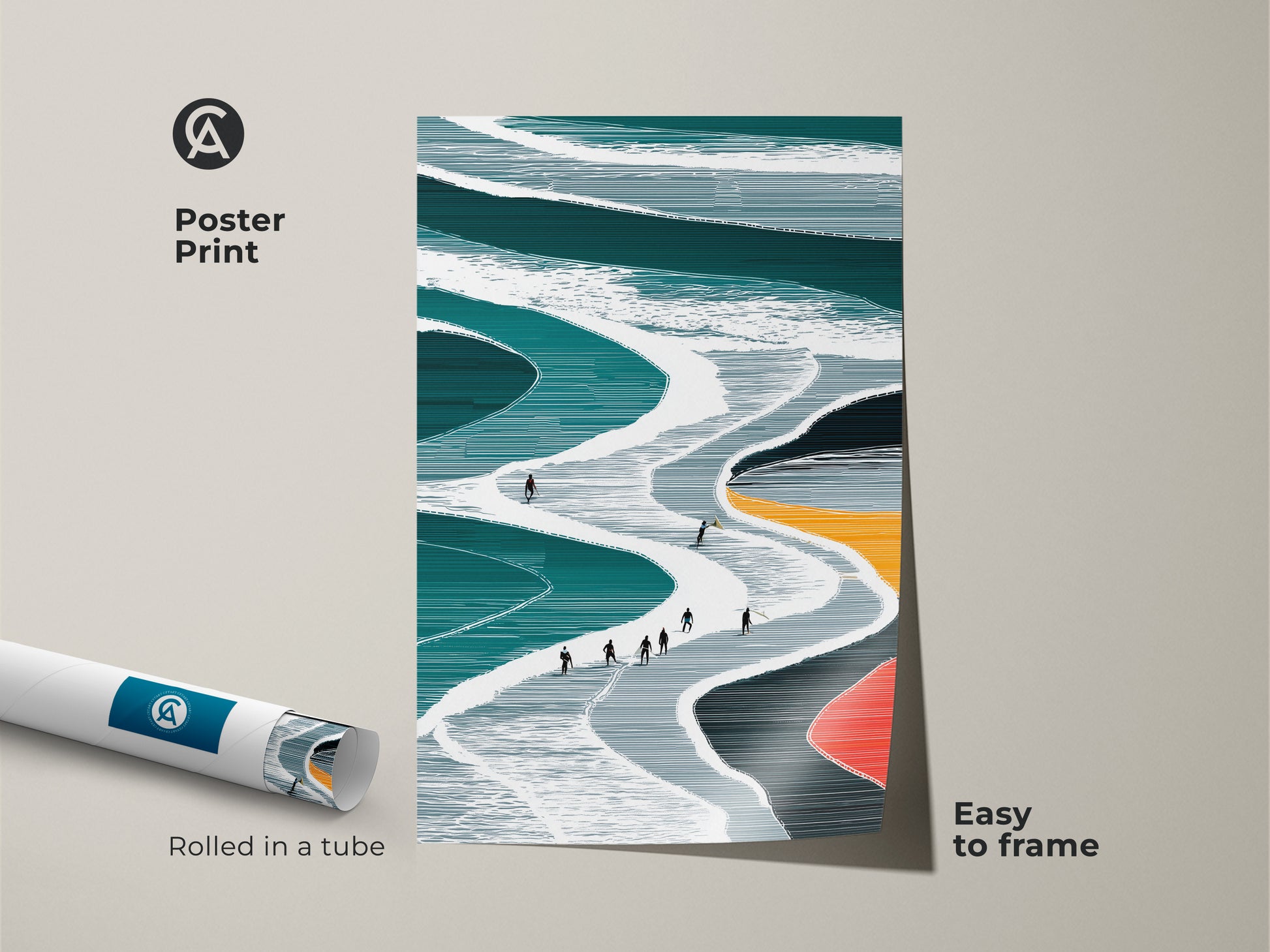 Poster Print of an abstract ski slope canvas rolled in a tube and ready to frame The minimalist winter sports artwork features teal and white tones and is easy to display This modern art print adds a touch of contemporary style to your space Great for ski enthusiasts and modern decor lovers