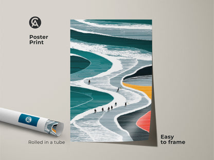 Poster Print of an abstract ski slope canvas rolled in a tube and ready to frame The minimalist winter sports artwork features teal and white tones and is easy to display This modern art print adds a touch of contemporary style to your space Great for ski enthusiasts and modern decor lovers
