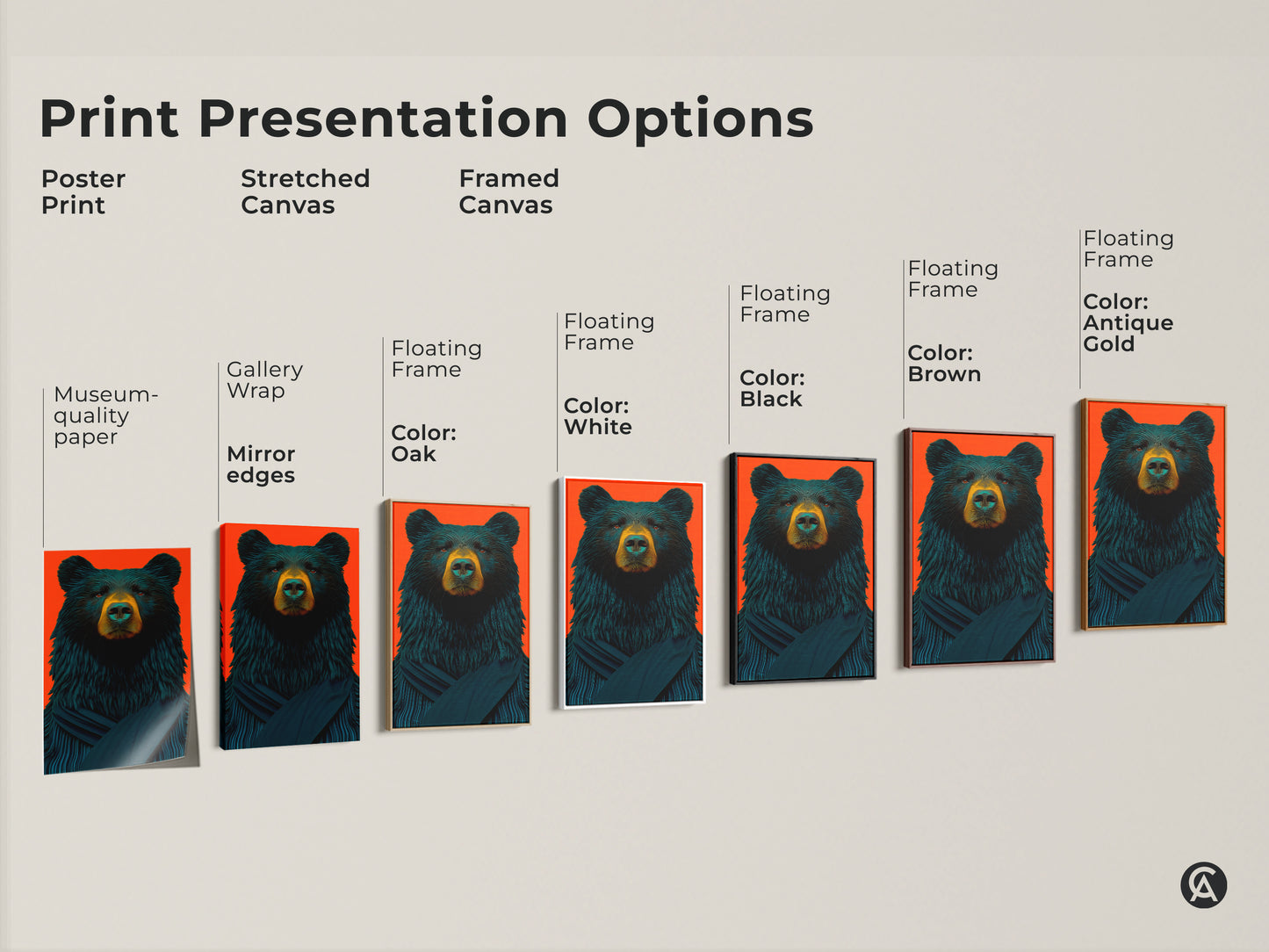 Explore presentation options for this black bear art print. Choose from poster prints stretched canvases or framed canvas options. Find the perfect style for your wildlife artwork.